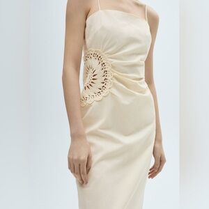 MANGO Linen Blend Dress with Openwork Flowers